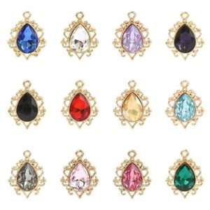 24x Glass Crystal Charm Teardrop Rhinestone Pendants for Jewelry Making Bulk DIY