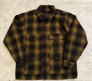 Filson Mackinaw Wool Cruiser Jacket Button Long Sleeve Gold Ochre Ombre Plaid XL