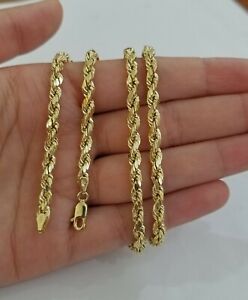 Mens REAL 10k Yellow Gold Rope Chain Necklace Diamond Cuts 4mm 25