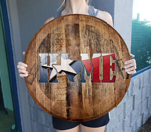 Texas Home Wooden Flag Red White Blue Bar Sign Gift Whiskey Barrel Wall Decor