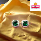 Emerald Green Gemstone Stud Earrings 925 Sterling Silver Handmade Jewelry 11mm
