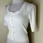NWT Takeout Cropped Cardigan Sweater MEDIUM White Button Front Ribbed Knit Chic