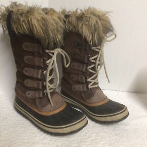 SOREL JOAN OF ARCTIC Women's Size 5 Winter Boots Brown Suede Leather Waterproof