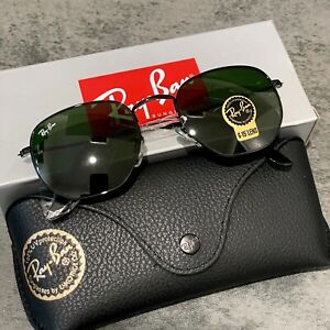 Ray-Ban Sunglasses RB3548 52mm Hexagonal Flat Sunglasses Black Frame/Green Lens