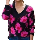 CAbi Poppy Bloom Rococo Black Pink Floral V-Neck Sweater Sz XS NEW Tags Oversize