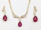 Lab Created Red Ruby 4.00Ct Pear Cut Women's Jewelry Set 14K Yellow Gold Plated