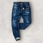 New Model DSQ2 Men's Stretchy Washed Slim Fit Ripped Dark Blue Jeans