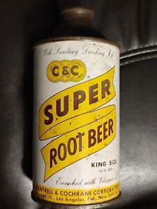 Vtg C&C SUPER ROOT BEER 40S 50S 12OZ KING Cone Top Soda Pop Can