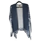 Chicos Womens Poncho Wrap Floral Knit Blue White One Size