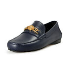 Versace Men's Blue 100% Leather Gold Medusa Car Shoes Loafers Shoes US 9 IT 42