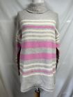 Magaschoni 100% Cashmere Oversized Turtleneck Tunic Sweater M Gray Pink Stripes