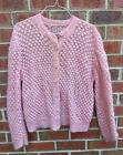 Vintage Pink Hand Knitted Cardigan Granny Sweater Fuzzy Angora Mohair Large m1