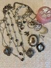 Vintage Jewelry Lot Rings Brooches 925 Earrings Avon Necklaces Rhinestones