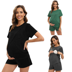 Women's Maternity Nursing Pajama Short Sleeve Top Shorts Breastfeeding Sleepwear