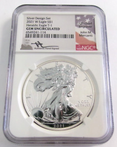 2021 W American Silver Eagle Reverse Proof T1 Mercanti Signed NGC Gem