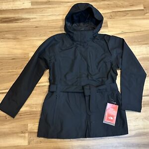 North Face K Jacket Trench Coat TNF Black Waterproof Rain Winter Womens XL NWT