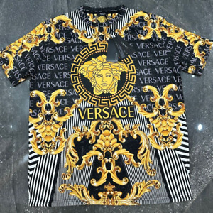 Men's Versace T Shirt Black / Gold American All Size