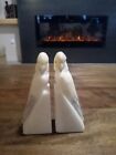 Vintage Italian white Alabaster Cockatoo Bookends Hand Carved Art Deco