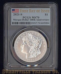 2021 S MORGAN SILVER DOLLAR PCGS MS70 FLAG LABEL FIRST DAY OF ISSUE RARE