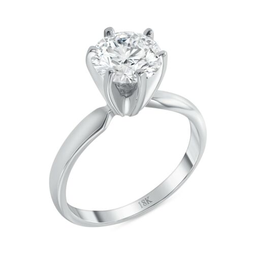 5/8 Ct Round Cut Lab Grown Diamond Solitaire F/VS Ring Solid 18K White Gold