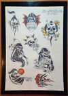 New ListingRARE 1980 Mike Rollo Malone Vintage Tattoo Flash Sheet Biker Reaper Skull 11X16