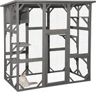 Cat Outdoor House Enclosure Catio Wooden Large Cage Pet with 6 Shelter Platforms