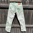 Levi's 501 bleach acid wash tie dye jeans tag 30x32 white green rave festival