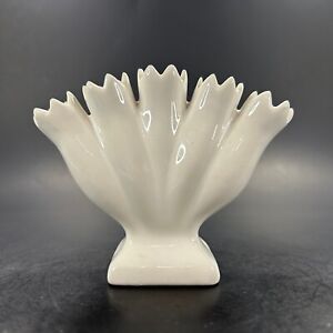 White Shabby Ceramic 5 Finger Posey Fan Vase Made in Portugal