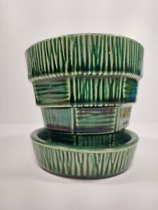 McCoy Pottery Green Basket Weave Planter Mid-Century 4 in