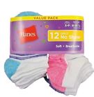 Hanes Socks 12 Pack Girls Ankle No Show Small Shoe 6-10 Multicolored Soft New