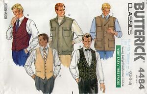Butterick 4484 Men's Set of Vests w Cutaway Armhole, Side Slits, Pockets Sz XS-M
