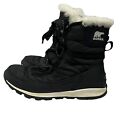 Sorel Whitney Waterproof Snow Boots Black White Fur Girls Size 2