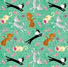 Fabric Cats and Fish on Dots Green Baby COMFY Flannel 1/4 Yard 1025-11