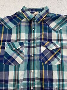 Vintage Western Frontier Pearl Snap Short Sleeve Shirt Men's XL Green Plaid