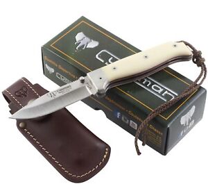 Cudeman MT4 White Micarta Handles Lockback Pocket Folding Knife CUD384B Sheath