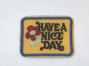 Have a Nice Day Iron-on Patch Vintage 70s Style Retro Hippie Flower 2.4x1.75inch