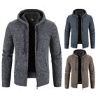 Mens Zip Up Thick Fleece Lined Hooded Knit Cardigan Winter Knitted Warm Jacket