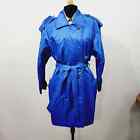 Vintage Otello Pelle Trench Jacket Raincoat 1980s Metallic Cobalt Blue Size 7/8