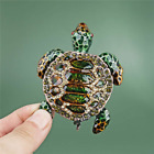 Small Turtle Trinket Jewelry Box Hinged Rhinestones Jeweled Painted Enameled Sea