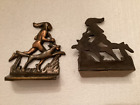 Antique Brass Native American Indian Hunting with Dog Bookends - A Pair