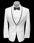 Men's Ike Behar White Tuxedo Jacket with Black Satin Trim Modern Slim Fit