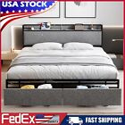 Full Queen Size Bed Frame Upholstered Headboard Storage Drawers Charging Station