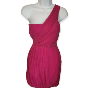 Theory One Shoulder Bubble Hem Dress The Taliana Pink Silk Size 8