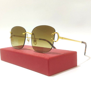 Cartier Glasses C Wire Detroit Sunglasses Rimless Gold Frame Tinted Eyewear