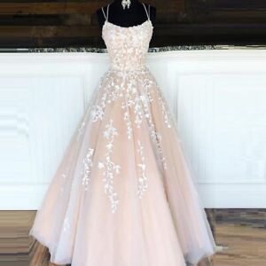 Sexy Champagne Wedding Dress Spaghetti Straps Lace Appliqued A Line Bridal Gowns