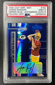 AARON RODGERS PSA 9 2005 LEAF CERTIFIED MATERIAL 162 MIRROR BLUE ROOKIE AUTO /15
