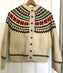 Vintage - La Rose -  Colorful Austrian Wool Cardigan Sweater Button Up - Size 42