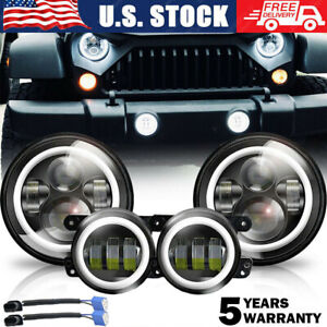 For Jeep Wrangler JK 2007-17 Halo LED Headlights + Halo LED Fog Lights Combo (For: 2006 Jeep Wrangler)