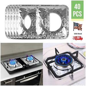 40x Aluminum Foil Square Stove Burner Cover Disposable Thick Bib Lined Drip Tray