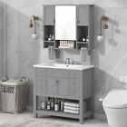 36'' Bathroom Vanity Cabinet with Top Sink and Wall Mount Mirror Cabinet